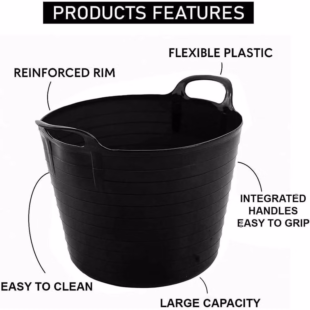 SPETLEK 7L Small Flexi Tub with Handles, Black, Pack of 3 – 4