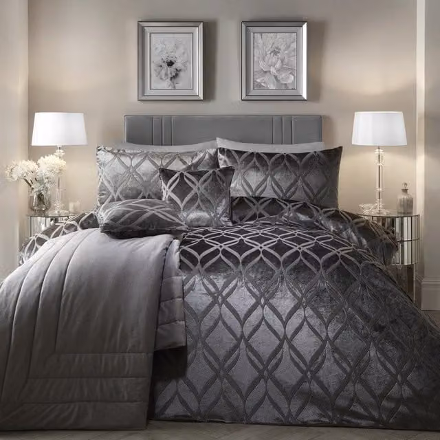 Soiree Belfort Woven Geometric Velvet Duvet Cover Set in Grey, W/D/H: 200 x 200 cm
