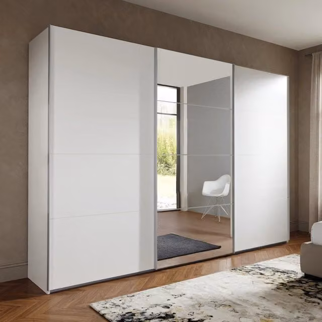 Erine 270cm Matt White Mirrored Sliding Wardrobe