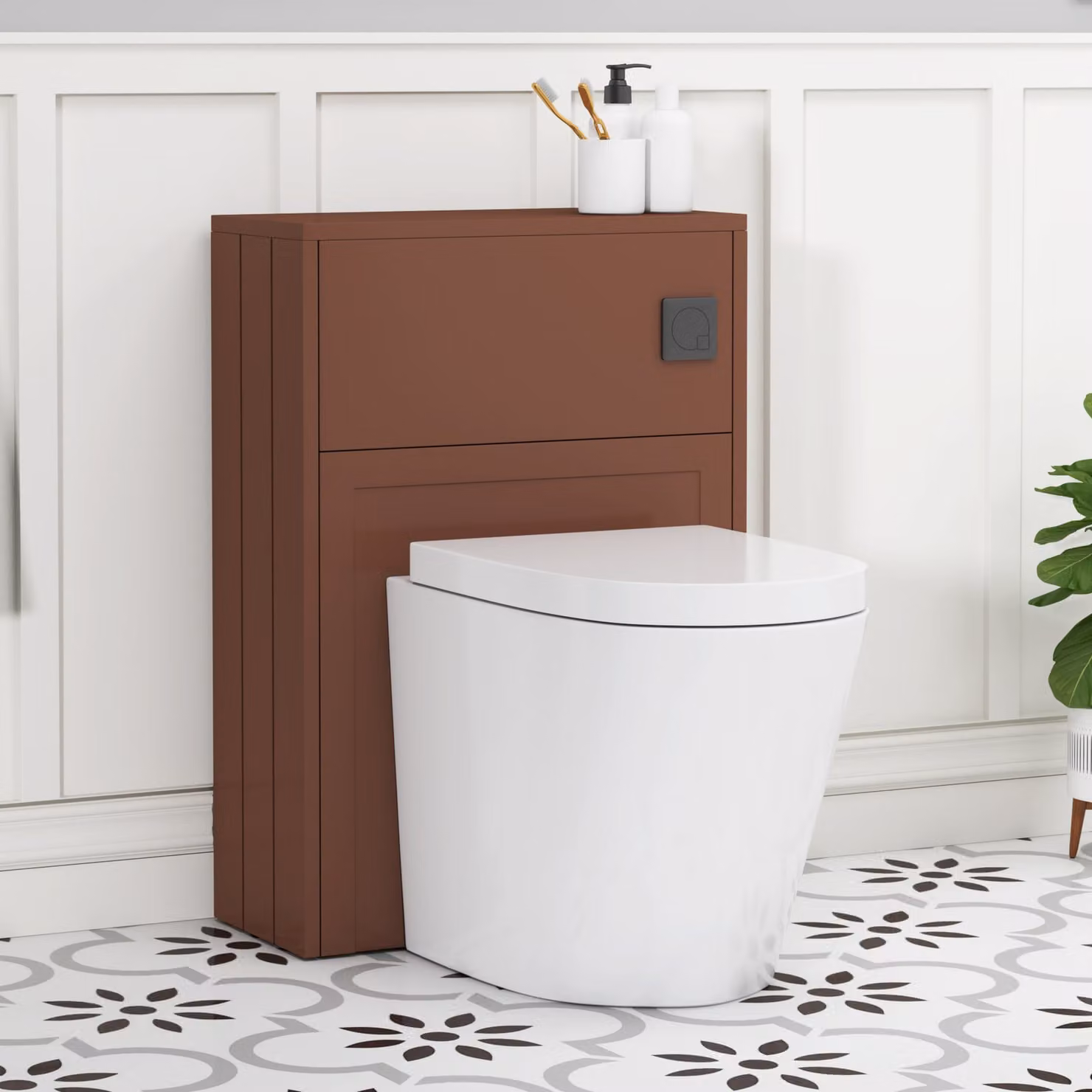 Royal Bathrooms Elmore Wall Mounted WC Toilet Unit in Terracotta and White, Width: 55 cm