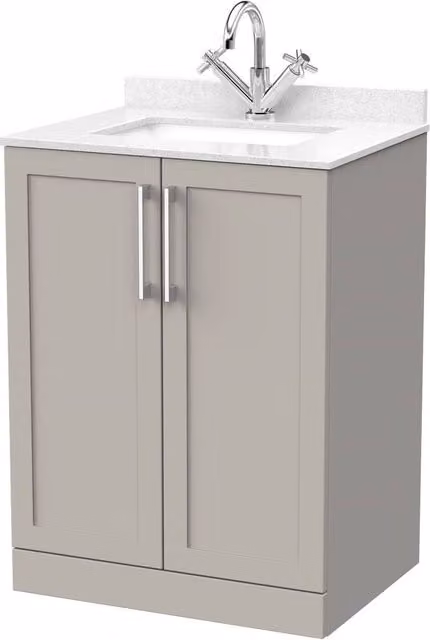 Balterley Stonnall 2 Door Bathroom Vanity Unit with Marble Top and Basin, Pebble Grey, Width: 60 cm – 1