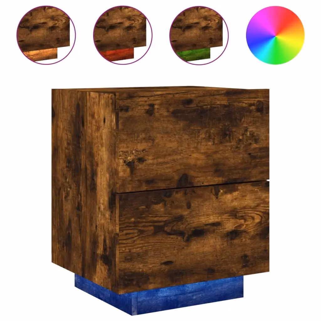 Berkfield Home Modern Bedside Cabinet with Integrated LED Lights in Smoked Oak Brown – 2