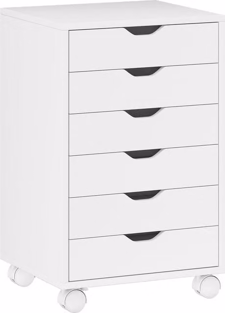 HOMCOM 6 Drawer Mobile Vertical File Cabinet with Lock and Castors, White
