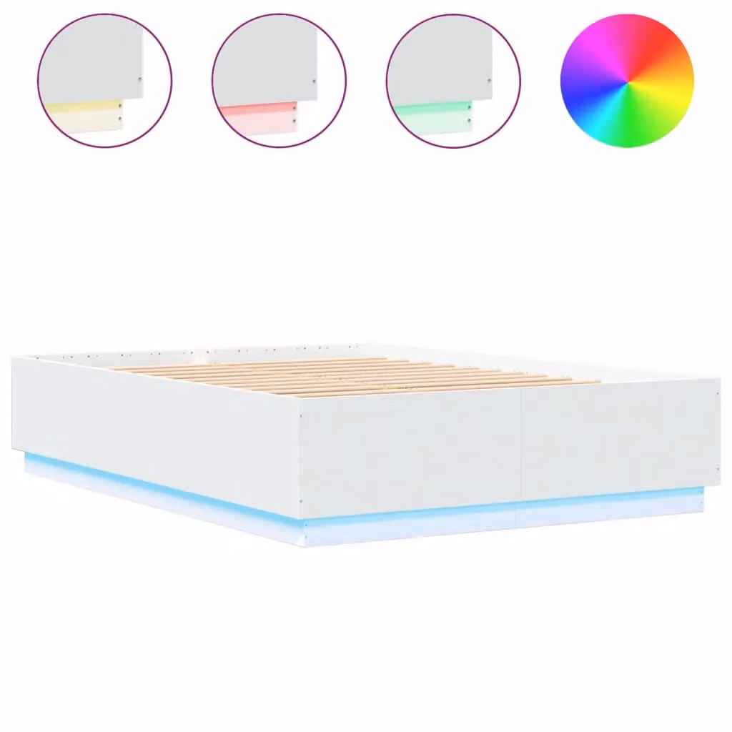 Berkfield Home King Size Bed Frame in White with LED Under-Bed Lighting, USB Charging Ports and Drawers, W/D/H: 150 x 200 cm – 2
