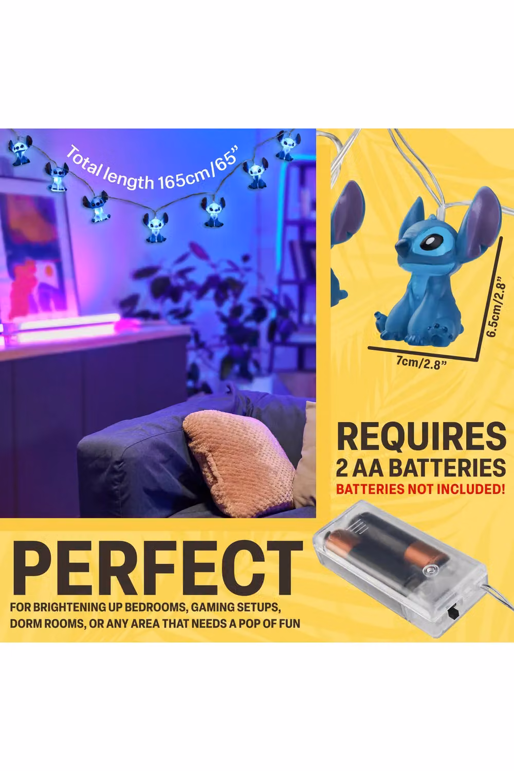 Disney Stitch 3D LED String Lights in Blue – 8