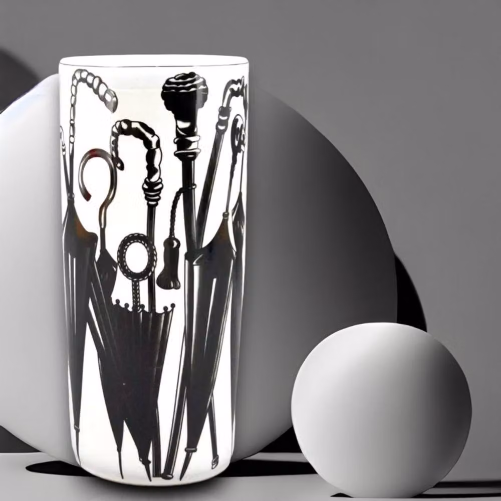 Minster Round Ceramic Umbrella Stand Vase in Black and White, W: 20 cm, D: 20 cm, H: 46 cm – 4