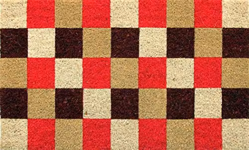 Coco&Coir Vintage Checks Natural Coir Door Mat, Multicolour, W: 75 cm, D: 45 cm, H: 1.5 cm