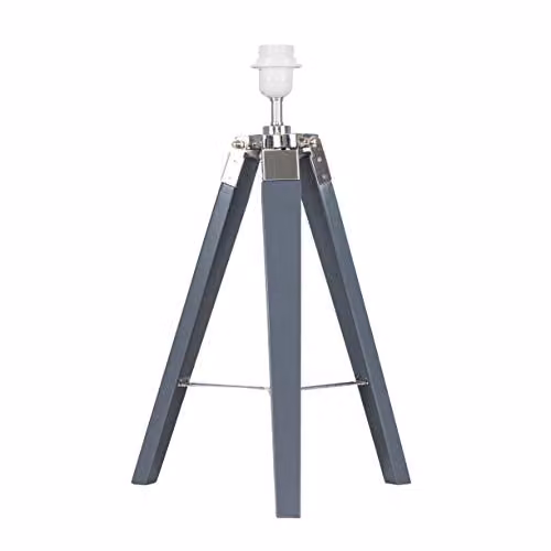 ValueLights Clipper Modern Grey Wood and Silver Chrome Table Lamp Base – 1