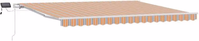 Berkfield Home Manual Retractable Wall-Mounted Awning with Multicolour LED Striped Acrylic Fabric, W: 450 cm, D: 300 cm – 1