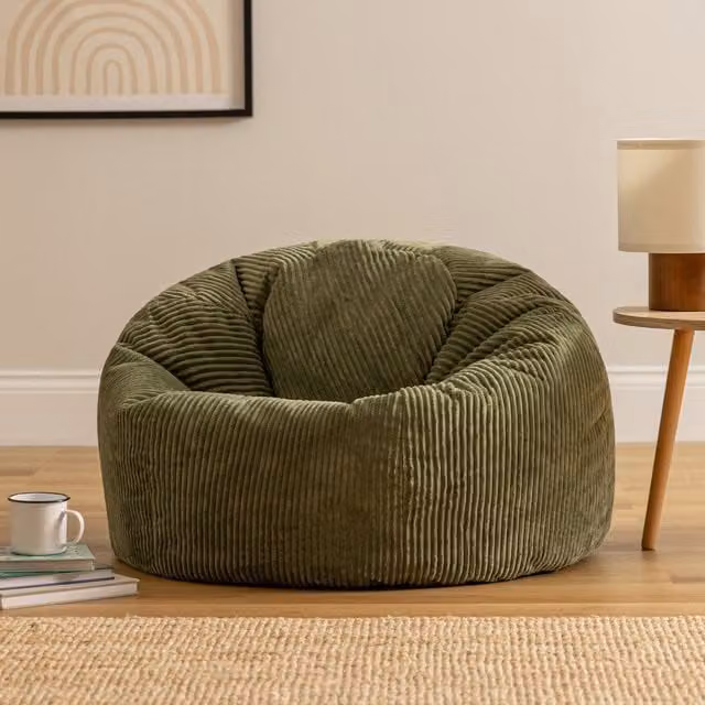 ICON Classic Cord Bean Bag in Green with Removable Cover