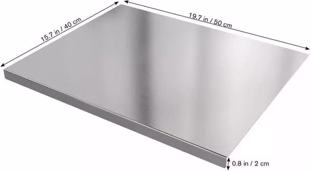 PAWNORA Silver Stainless Steel Rectangular Worktop Saver Folded Edge Chopping Board, W: 50 cm, D: 40 cm – 1