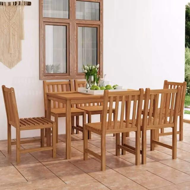 Berkfield Home 7 Piece Garden Dining Set in Brown Solid Teak Wood