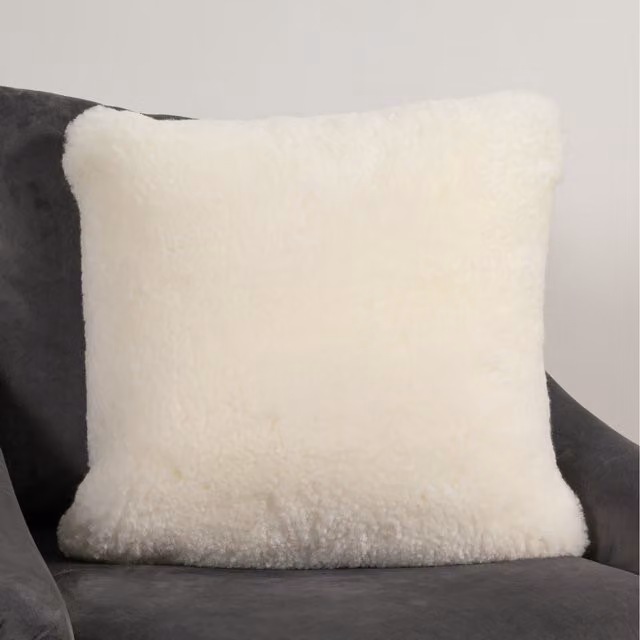 Native Natural Short Pile Lambskin Square Cushion in White