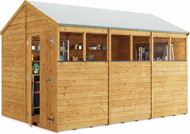 BillyOh Switch Overlap Apex Wooden Garden Shed with Windows in Brown