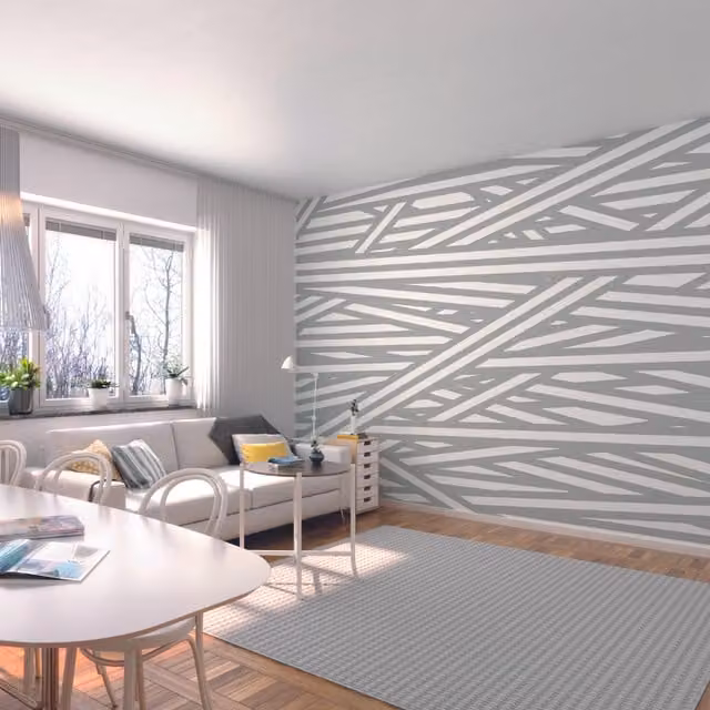 Origin Murals Striped Criss Cross Pattern Modern Wall Mural in Grey