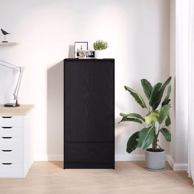 Berkfield Home Modern Black Oak Cabinet with Drawers and Shelves, W/D/H: 55.5 x 34.0 x 119.5 cm – 1