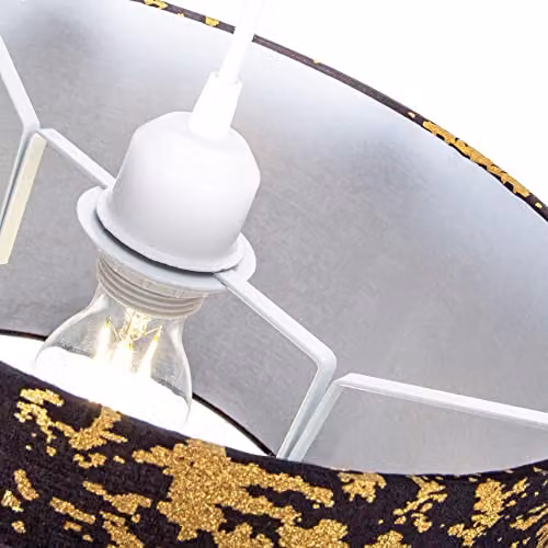 Happy Homewares Modern Round Black Cotton Fabric Lamp Shade with Gold Foil Design, Diameter: 30 cm – 2