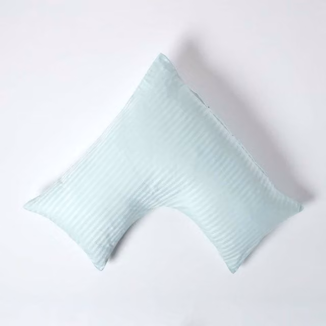 Homescapes 330 Thread Count Blue Egyptian Combed Cotton Percale V Shape Pillowcase