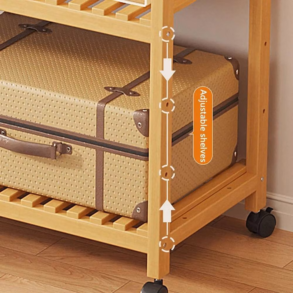 KORVIXA Heavy Duty Bamboo Clothes Storage Rack in Natural Brown, Width: 90 cm – 2