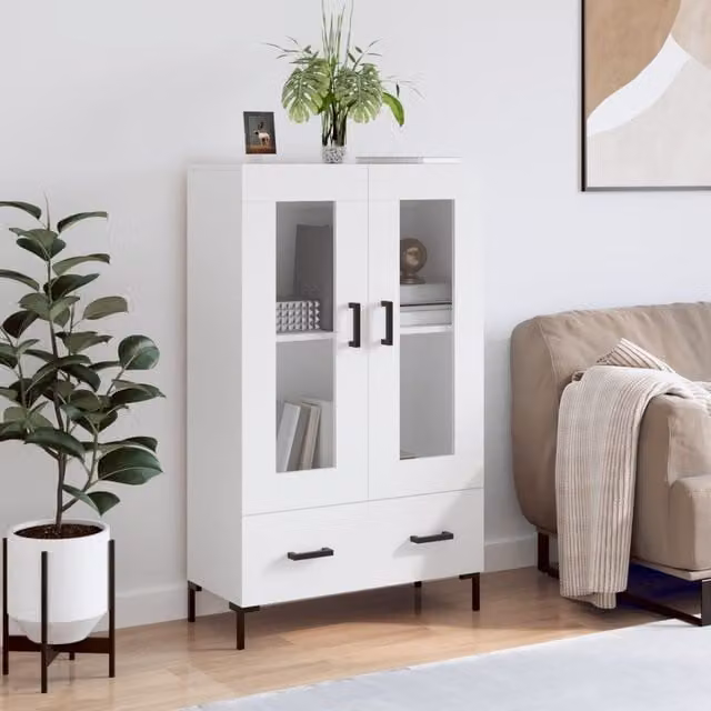 Berkfield Home Modern White Highboard with Glass Doors, W/D/H: 69.5 x 31 x 115 cm – 1