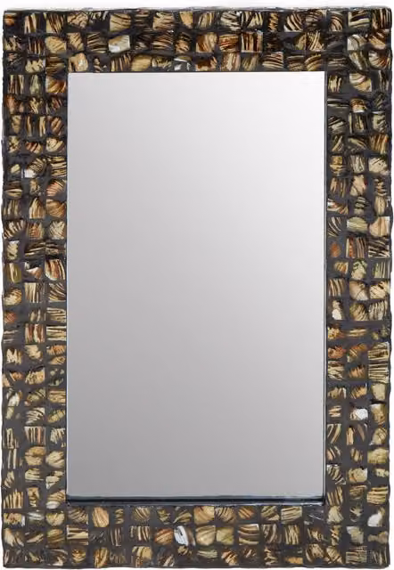 Orsina Branna Geometric Rectangular Wall Mirror in Antique Grey, White and Multicolour with Mother-of-Pearl and Glass Details