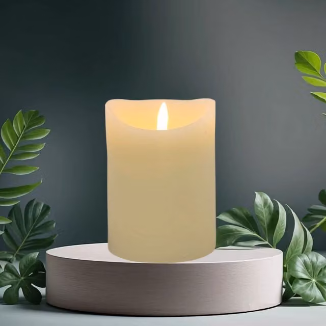 Flickabrights Battery Operated Flickering LED Pillar Candle in Cream, Height: 13 cm