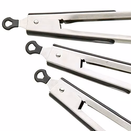 MasterClass Stainless Steel Kitchen Tongs with Soft Grip and Hanging Loop, 23 cm, Silver or Black