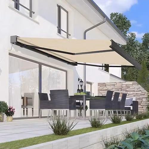 Primrose Deluxe Full Cassette Electric Patio Awning with Remote Control and Lights, Ivory White, W: 250 cm, D: 200 cm – 1