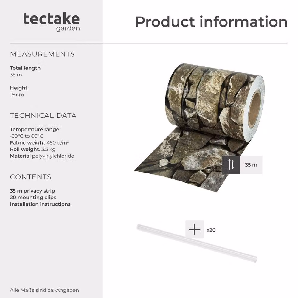 tectake 1 Privacy Film Stone-Optics in Beige PVC Strip with Clamp – 6
