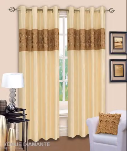 Intimates Latte Gold Faux Silk Diamante Eyelet Curtains