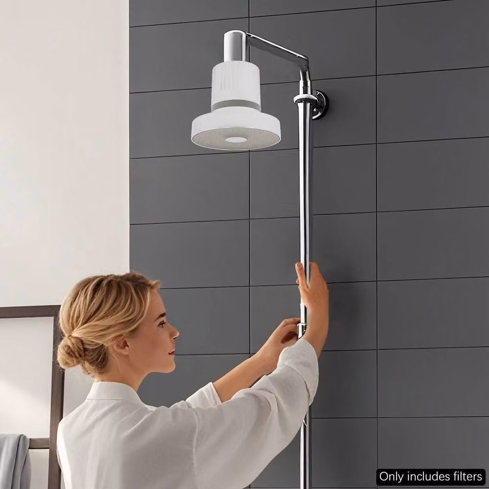 VOGREX Round Overhead Chlorine Filter High Pressure Shower Head in Matt White – 4