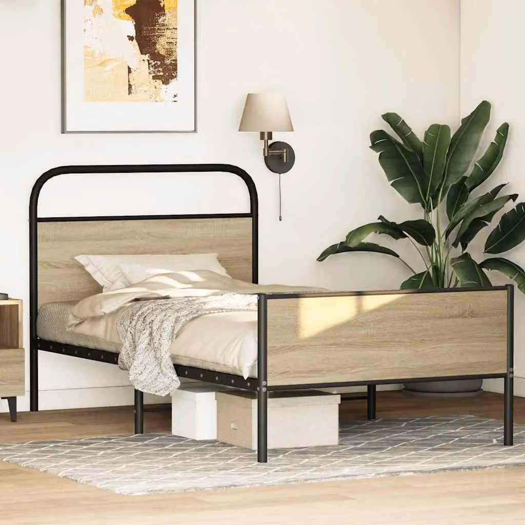 Berkfield Home Sonoma Oak Bed Frame in Brown, W/D/H: 100 x 200 cm – 2