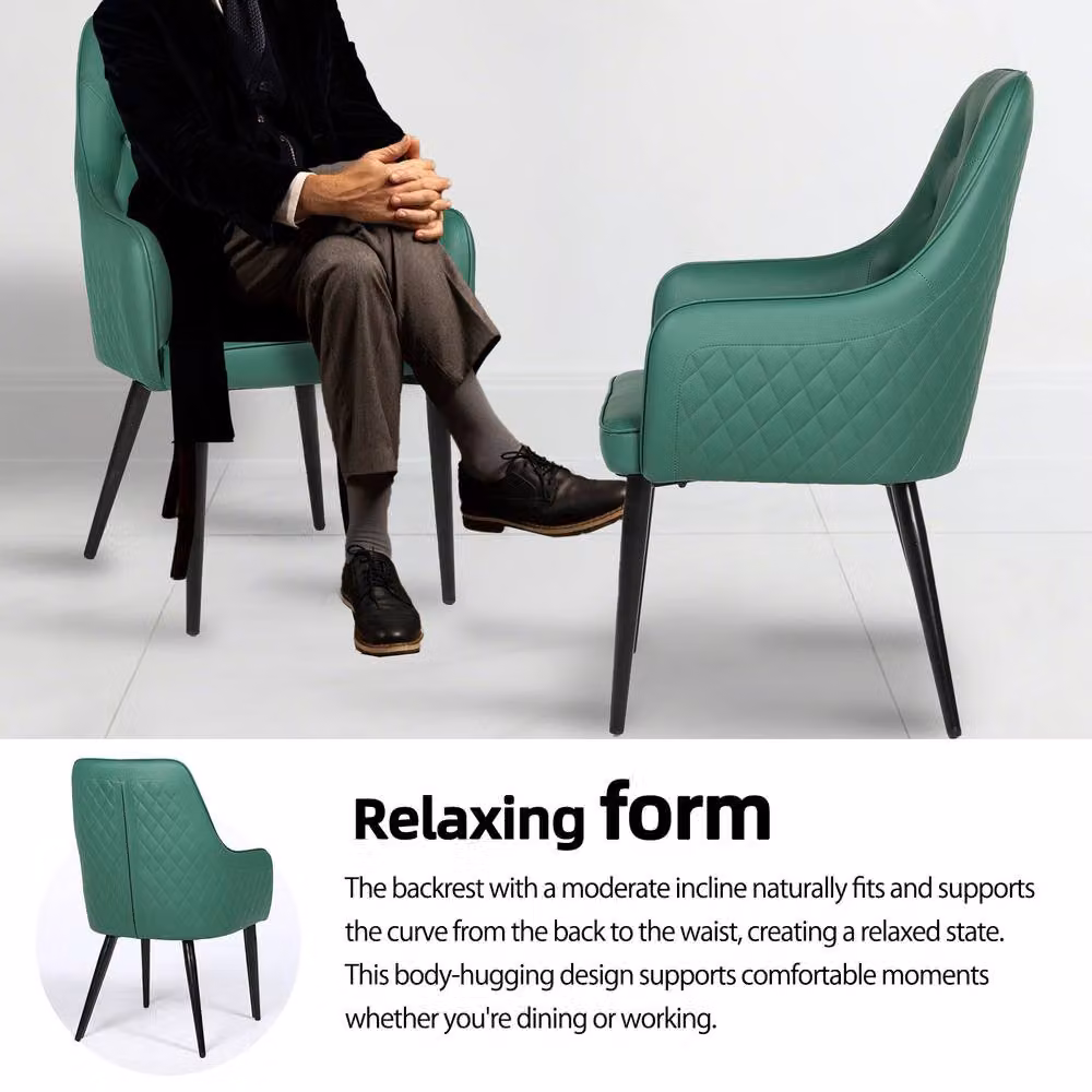 FURNITURE ONE Set of 2 Modern Upholstered Dining Chairs in Green Synthetic Leather – 5