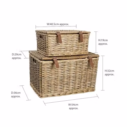JVL Handmade Wicker Hampers with Faux Leather Straps, Set of 2 in Brown and Sand, W/D/H: 36.0 x 32.0 x 36.0 cm – 7