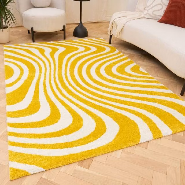 THE RUGS Joli Striped Soft and Dense Pile Living Room and Bedroom Rug in Yellow, W: 200 cm, L: 290 cm