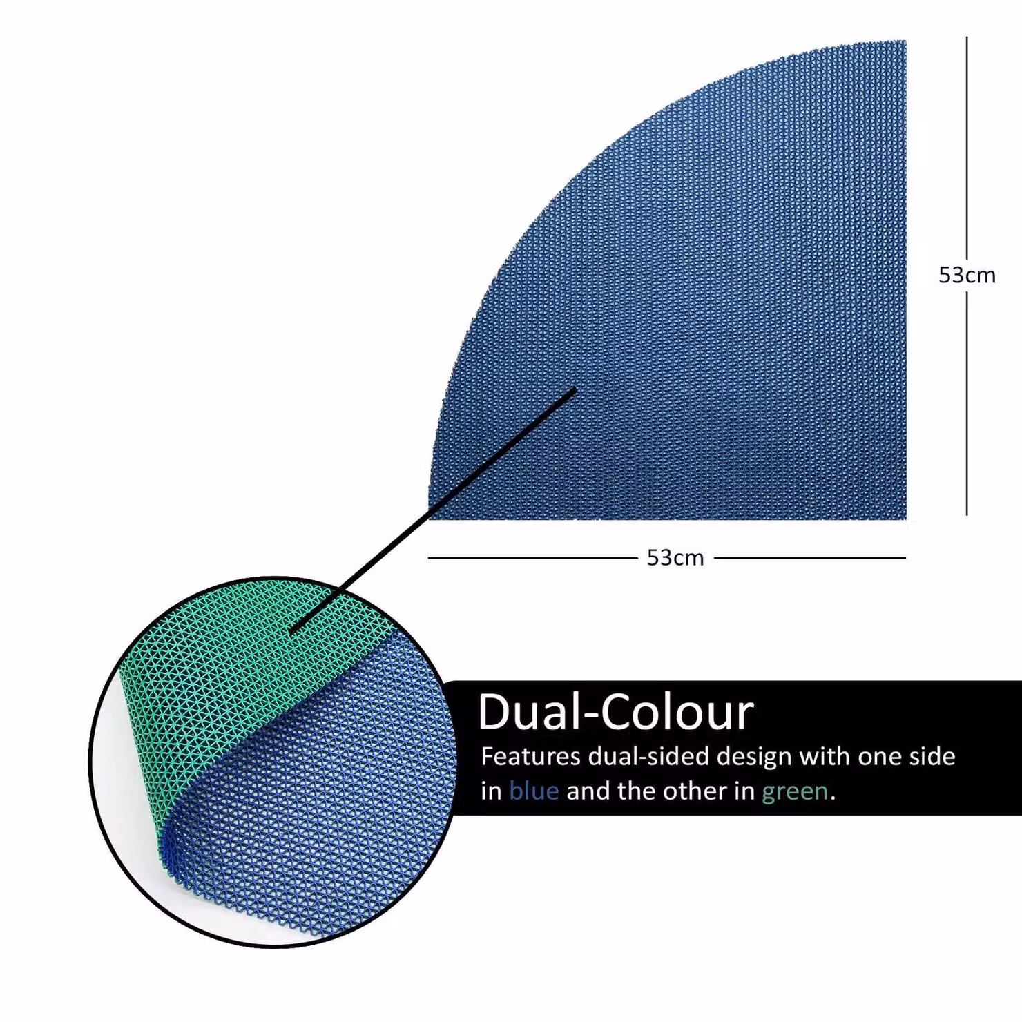 Nicoman Reversible Non-Slip Quadrant Shower Mat in Blue and Green, 53 x 53 cm – 2