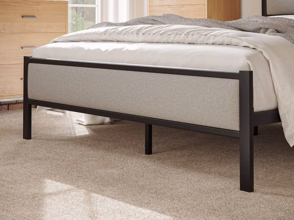 Snuggle Beds Nova Black Metal Upholstered Bed Frame with Grey Headboard, Single, W/D/H: 90 x 200 x 95 cm – 2