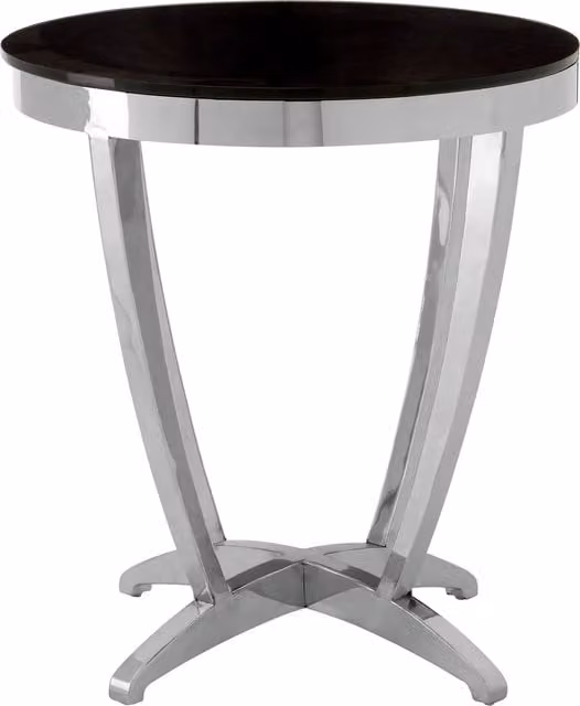 Orsina Modern Round Black Tempered Glass Side Table with Silver Metal Finish