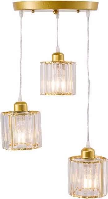 Livingandhome Cylinder Crystal Chandelier with Gold Metal Accents and Transparent Crystal Lampshade