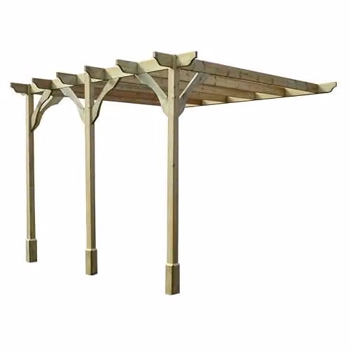Buttercup Farm Premium Wood Wall Mounted Lean-to Pergola with 3 Posts, Light Green, W: 540 cm, D: 240 cm, H: 270 cm – 1
