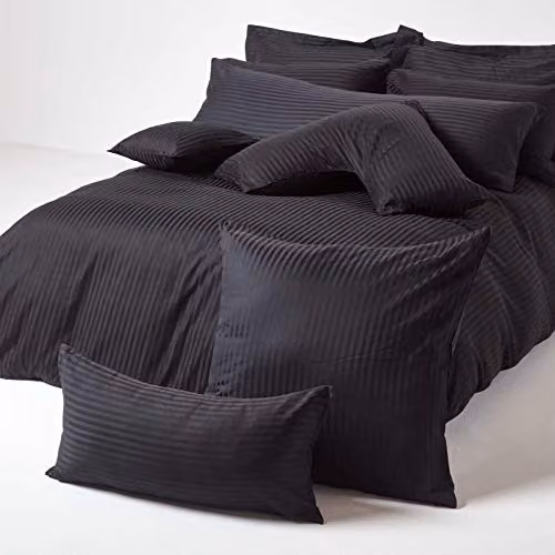 Homescapes Black Egyptian Cotton Mako Satin Striped Pillowcase with Zip, W/D/H: 40 x 40 cm, 330 TC – 4