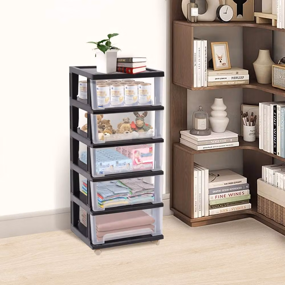 Ventryn 5 Drawer Plastic Storage Chest Tower Cabinet Organizer in Black – 3