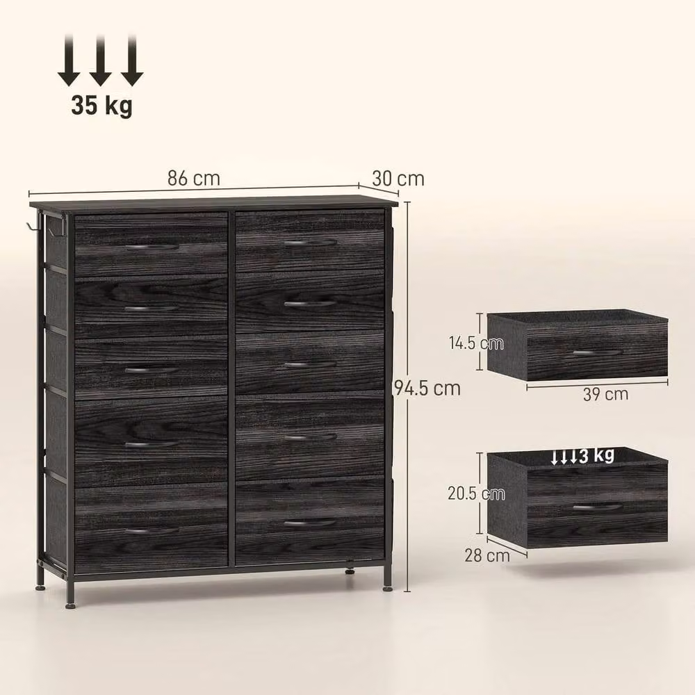 NESTLUNE 10 Drawer Fabric Chest of Drawers in Black, W: 100 cm, D: 15 cm, H: 100 cm – 2