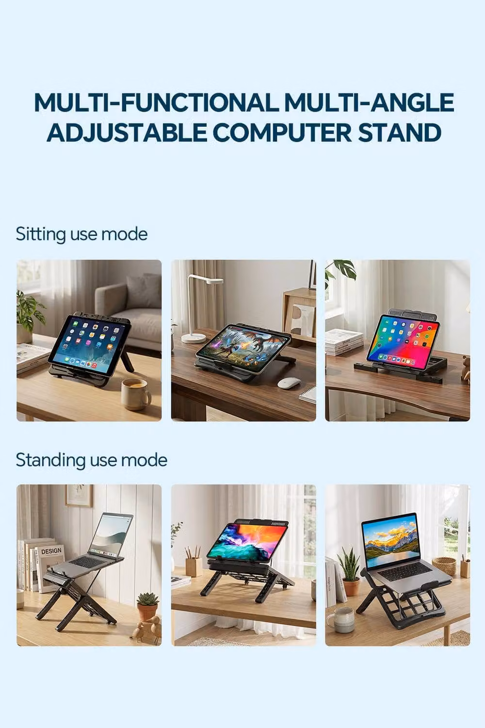 Living and Home Adjustable Ergonomic Laptop Stand with Phone Holder and Ventilation in Black – 2