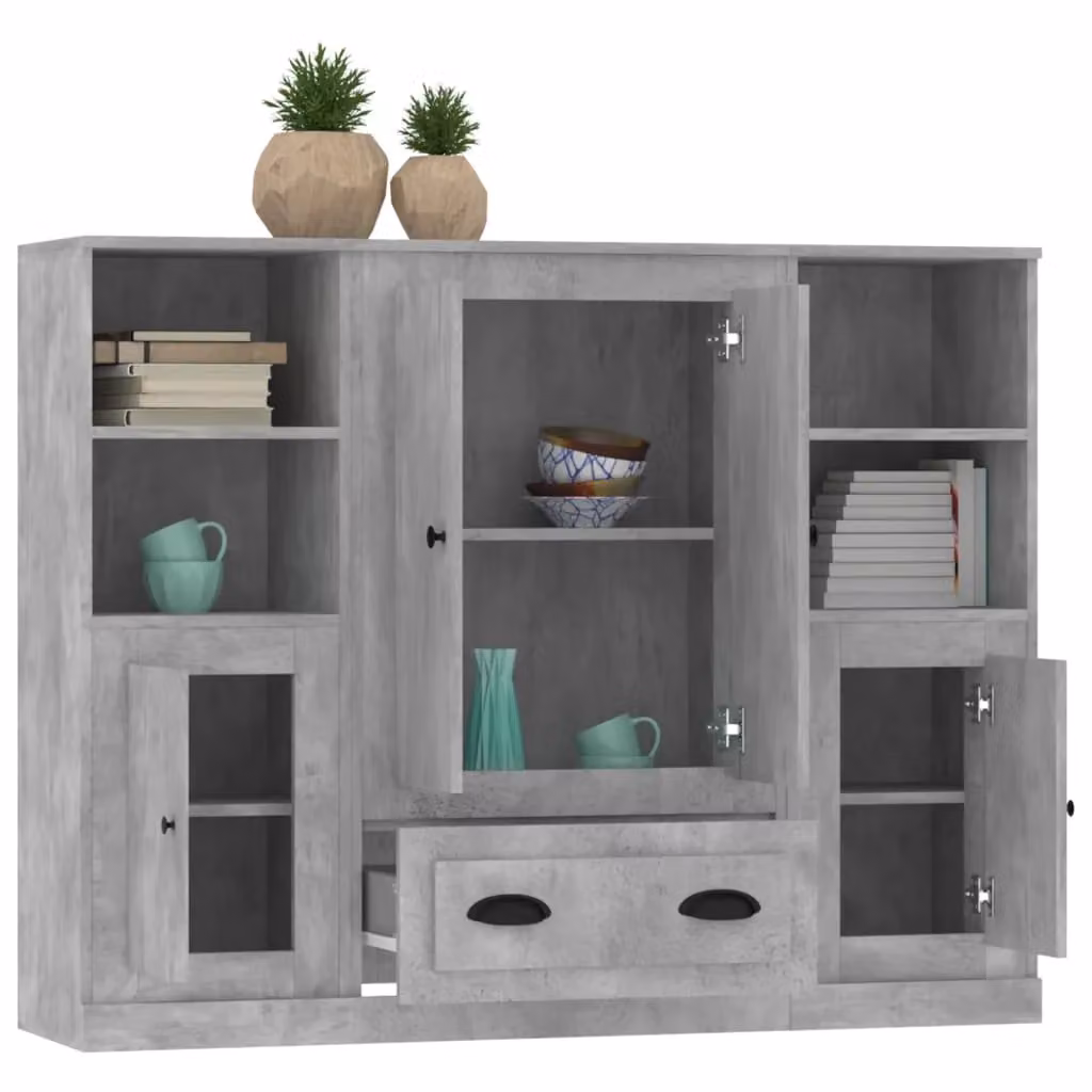 Berkfield Home Set of 3 Minimalist Highboards in Concrete Grey Engineered Wood – 2