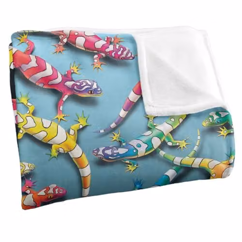 JQ Licensing Royce Mcclure Rainbow Geckos Pattern Super Soft Fleece Throw Blanket, Multicolour, W/D/H: 91 x 147 cm – 3