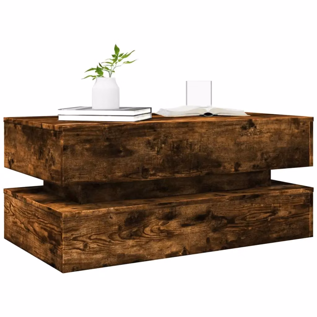 Berkfield Home Modern Coffee Table with LED Lights in Smoked Oak Brown, W/D/H: 90 x 50 x 40 cm – 4