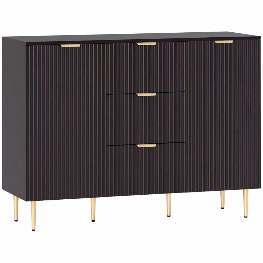 Wyld Haus Surara Baro Black and Gold Ribbed Sideboard with 2 Doors and 3 Drawers – 2