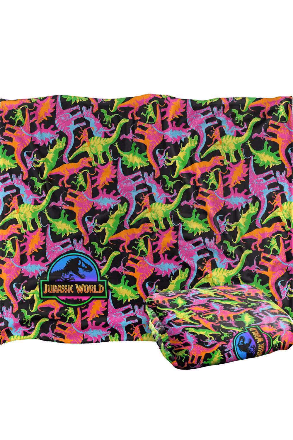 NBCU Jurassic World Neon Dino Pattern Super Soft Fleece Throw Blanket, Multicolour, W: 152 cm, D: 127 cm – 2