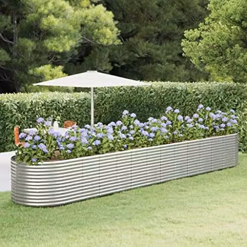 vidaXL Silver Powder-coated Steel Garden Raised Bed, W: 554 cm, D: 100 cm, H: 68 cm – 1